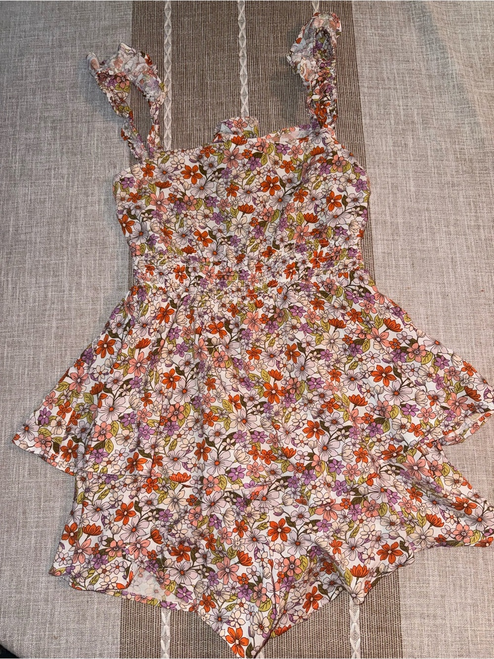 BeBop Floral Tiered Sundress in White, Orange & Purple
